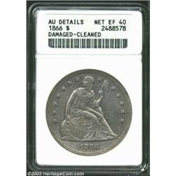 1866 S$1--Damaged, Cleaned--ANACS. AU Details, Net XF40. Numerous small to medium sized abrasions ar