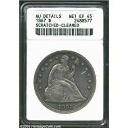1867 S$1--Scratched, Cleaned--ANACS. AU Details, Net XF45. The light gray toning seen over each side