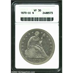1870-CC S$1 VF30 ANACS. Perhaps 250-300 pieces exist in all grades out of the 11,758 pieces struck i