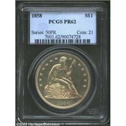1858 S$1 PR62 PCGS. Among the most famous and widely recognized dates in the 1840-1873 Seated Dollar