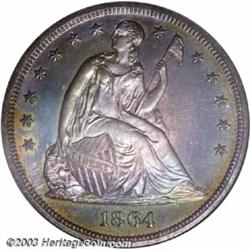 1864 S$1 PR67 NGC. Perhaps surprising for a proof Silver Dollar from the 1860s, the 1864 is represen