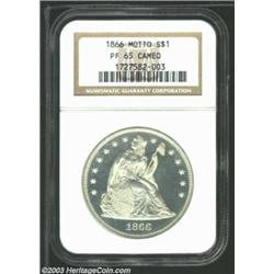 1866 S$1 Motto PR65 Cameo NGC. An exceptional proof representative from this first year of the With.