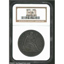 1872 S$1 PR60 NGC. Fully-struck, the deep grey surfaces are more matte than brilliant in appearance.
