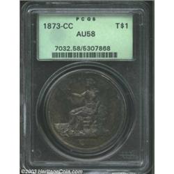 1873-CC T$1 AU58 PCGS. Mottled mauve and golden-brown patina. Well struck except for the right (faci