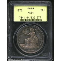 1876 T$1 MS64 PCGS. Type I Obverse / Type II Reverse. An extraordinarily bold strike that is draped.