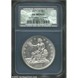 1877-CC T$1 AU Details, Improperly Cleaned NCS. A brilliant and sharply struck Trade Dollar with amp