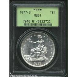 1877-S T$1 MS61 PCGS. A brilliant and lustrous example with an impressive strike and an unabraded ap