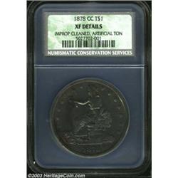 1878-CC T$1 XF Details, Improperly Cleaned, Artificial Toning NCS. The borders have waves of electri