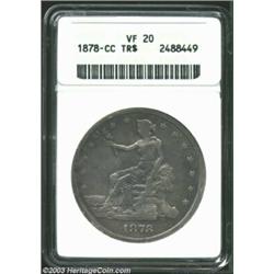 1878-CC T$1 VF20 ANACS. Medium density gray toning is seen over each side of this low mintage, key i