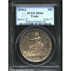 1878-S T$1 MS64 PCGS. A terrific strike for this heavily minted S-mint Trade Dollar beneath a coatin