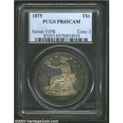 1875 T$1 PR65 Cameo PCGS. Type One Obverse / Type Two Reverse. Only 38% of the proof Trade Dollars d