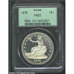 1876 T$1 PR63 PCGS. Type One obverse, Type Two reverse. The devices have imposing cameo contrast wit