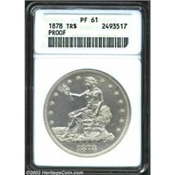 1878 T$1 PR61 ANACS. A well struck specimen that has mild (although undesignated) cameo contrast. Th