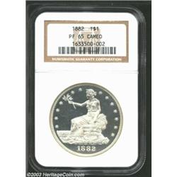 1882 T$1 PR65 Cameo NGC. Curiously, Bowers (1993) states that many extant proof 1882 Trade Dollars a