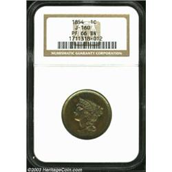 1854 P1C One Cent, Judd-160, Pollock-187, R.4, PR66 Brown NGC. The obverse is similar to that used o