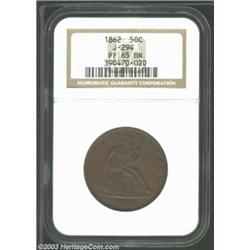 1862 50C Half Dollar, Judd-294, Pollock-352, R.7, PR65 Brown NGC. The design is similar to that used