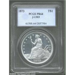 1873 T$1 Trade Dollar, Judd-1303, Pollock-1445, R.7, PR64 PCGS. Liberty is seated left on the obvers