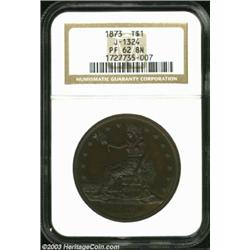 1873 T$1 Trade Dollar, Judd-1324, Pollock-1467, R.6-7, PR62 Brown NGC. Same design as the silver str