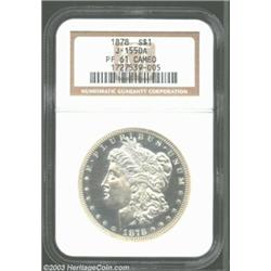 1878 S$1 Morgan Dollar, Judd-1550A, Pollock-1723, 1725, R.6-7, PR61 Cameo NGC. The obverse is of the