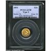 Image 1 : 1854 G$1 Type Two AU58 PCGS. Orange-gold color envelops both sides of this minimally circulated surv