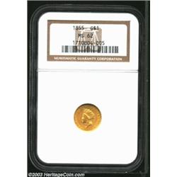 1855 G$1 MS62 NGC. This important BU type candidate displays warm, orange-gold color over rather wel