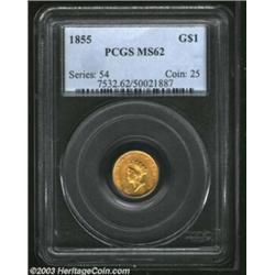 1855 G$1 MS62 PCGS. The MS62 1855 Gold Dollars that we are offering in this sale each offer differen