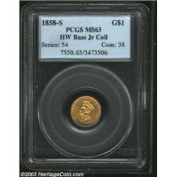 1858-S G$1 MS63 PCGS. Ex: Harry W. Bass, Jr. Collection. The original mintage of the 1858-S is a pal