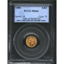 1888 G$1 MS64 PCGS. Slightly soft in the obverse center, but sharply struck elsewhere, with highly l