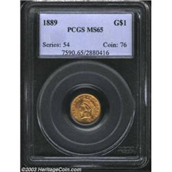 1889 G$1 MS65 PCGS. Sharply struck and highly lustrous, with plenty of cartwheel effects to be seen,