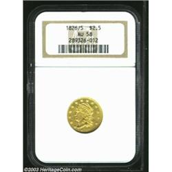 1826/5 $2 1/2 AU58 NGC. Bass-3024, the only known dies, R.5. Judging by original mintage figures, th