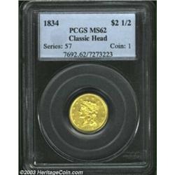 1834 $2 1/2 Classic MS62 PCGS. McCloskey-C, R.6. Breen-6140. Large Head. A second and even finer exa