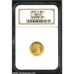 1839-O $2 1/2 AU55 NGC. High Date, Wide Fraction. McCloskey-A. Breen-6152. R.4. The 1839-O is the on