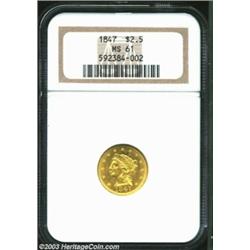 1847 $2 1/2 MS61 NGC. This issue's status as a product of the Philadelphia Mint has not served it in