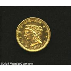 1850-C $2 1/2 MS60 Cleaned Uncertified. Winter 12-G. Only 9,148 pieces of this date were struck at C