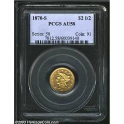 1870-S $2 1/2 AU58 PCGS. Only 16,000 Quarter Eagles were struck at San Francisco in 1870, making thi