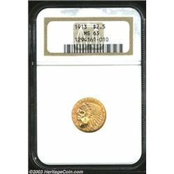 1913 $2 1/2 MS63 NGC. Well blended golden-rose and orange-gold hues confirm the originality of this.