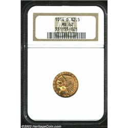1914-D $2 1/2 MS62 NGC. Both sides are richly colored in crimson-gold and copper-gold shades. There.