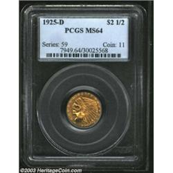 1925-D $2 1/2 MS64 PCGS. With rich orange-gold color and full mint bloom over both sides. Only a few