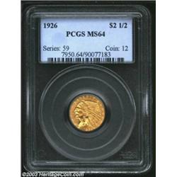 1926 $2 1/2 MS64 PCGS. Well struck and nicely conserved, with attractive pink-gold toning, there are
