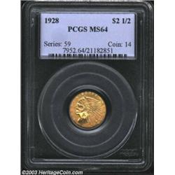1928 $2 1/2 MS64 PCGS. Sharply struck and nicely preserved. Premium color and luster for the grade,.