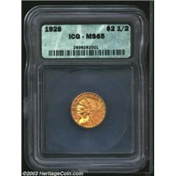 1928 $2 1/2 MS65 ICG. Praiseworthy for the issue, this coin is free of bothersome striking incomplet