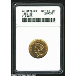 1854 $3--Cleaned--ANACS. AU Details, Net XF40. A somewhat glossy piece with noticeable luster and li