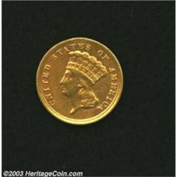 1854-D $3 AU50 Cleaned Uncertified. Winter 1-A, the only known dies. The '54-D is a rarity of legend