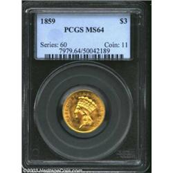 1859 $3 MS64 PCGS. The 1859 Three Dollar has an original mintage of 15,638 pieces, ninth highest in.