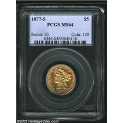 1877-S $5 MS64 PCGS. The 1877-S is a scarcer Motto Half Eagle with a limited original mintage of 26,