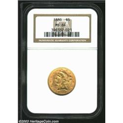 1880 $5 MS64 NGC. Lustrous and sharply struck (except for the eagle's neck) with minimal abrasions..