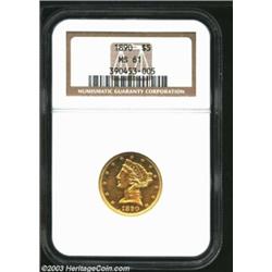 1890 $5 MS61 NGC. Semi-prooflike in finish, the pleasingly sharp devices are set atop reflective fie