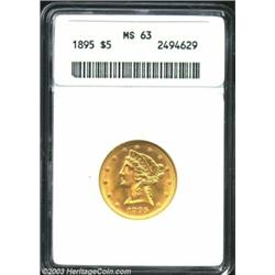 1895 $5 MS63 ANACS. Rich luster and unmarked surfaces provide attractive eye appeal. Well struck asi