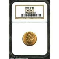 1900-S $5 MS64 NGC. Boldly struck and extremely lustrous with no marks and just a few faint hairline