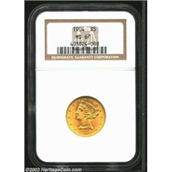 1904 $5 MS67 NGC. This issue's original mintage of 392,136 pieces may seem limited by the standards.